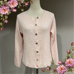 Button down sequin pale baby‎ pink cardigan size medium